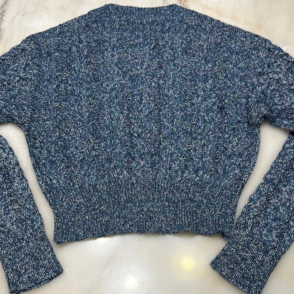 Ashley By 26 International • Blue Crew Neck Sweater Chunky Knit Cropped - M - Picture 8 of 9